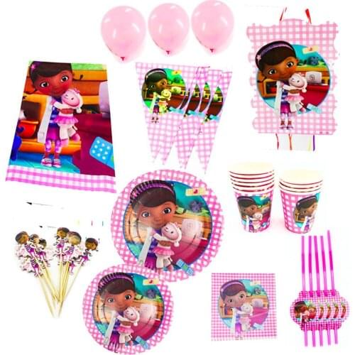 McStuffins Theme Disposable Tableware Little Doctor Theme Birthday Party Decorations Disposable Plates Napkins Cups Banners