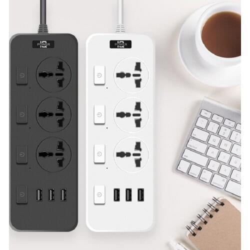 Power Strip 10A Fast Charging 3 USB Extension Socket Plug Ports & 3 Outlets Socket Adapter US UK EU Power Strip With USB Ports
