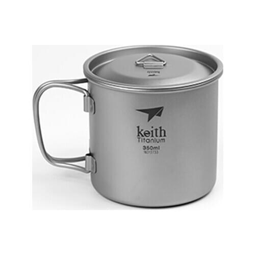 Keith Outdoor Titanium Cup Ultralight Portable Camping Water Cup Mug with Foldable Handle Titanium Drinkware 350ml Ti3240