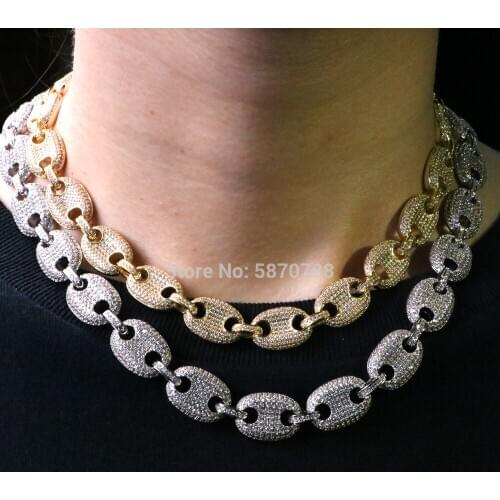 High Quality Pig Nose Necklace Hip Hop Chain 9mm brass zircon party men chain