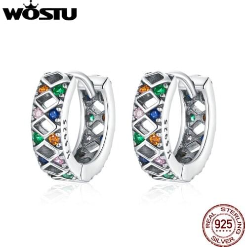 WOSTU 925 Sterling Silver Clip Earrings For Women Style Ear Buckles Rainbow Series Earring Elegent Trendy Fine Jewelry BKE1123