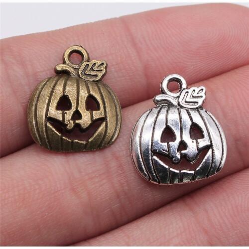WYSIWYG 20pcs/lot 17x19mm Antique Metal Alloy Halloween Charms Terror Smile Pumpkin Jewelry Charms Diy