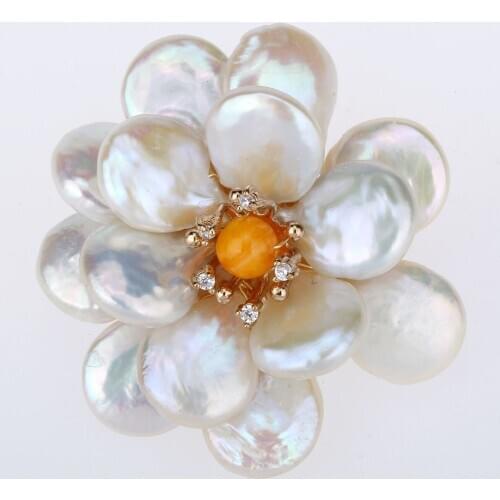 Yacq Womens Freshwater Pearl CZ Agate Flower White Luxury Pin Brooch Pendant 2-in-1 Handmade Jewelry Christmas Gifts Girls