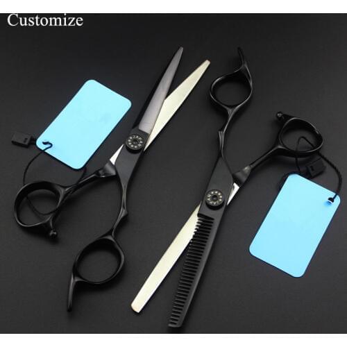 Customize Japan steel 6 inch black Big Circles hair salon scissors cutting barber makas Thinning shears hairdressing scissors