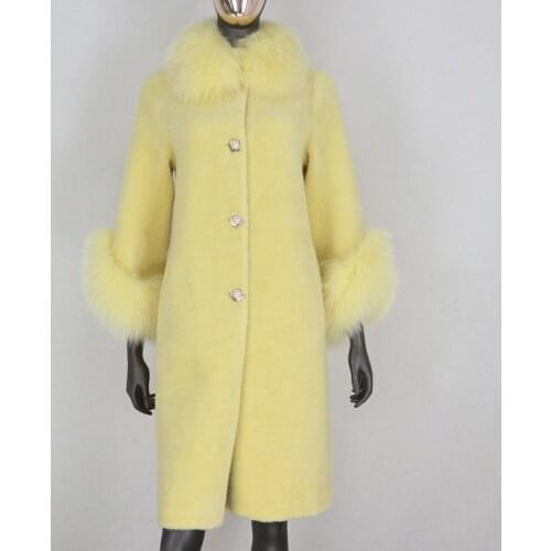 BLUENESSFAIR 2020 Women Winter Jacket Real Granule Sheep Shearing Coat Natural Fox Fur Collar Streetwear Thick Warm Outerwear