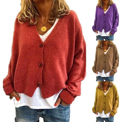 Oversize V-Neck Solid Loose Sweater Knit Cardigans Jacket Coat 2021 Women Sweater Chic Big Cardigan Jacket Coat Outwear