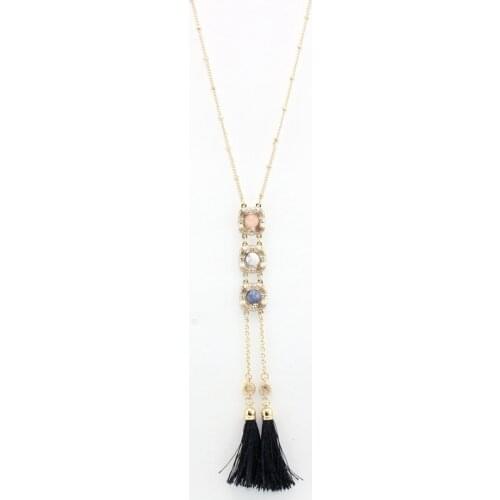 2016 new crystal jewelry square flower pendant necklace long necklaces multicolor natural stone double tassel necklace women