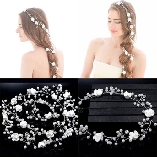 1.1 Meter Wedding Headband Flower Pearl White Bridal Fashion Jewelry Womens Accessories Hair Jewelry for Braids Hair Ornaments
