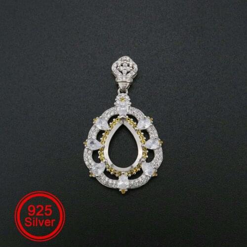 1Pcs 10x14MM Pear Prong Pendant Settings Vintage Style Gold Plated Solid 925 Sterling Silver Charm Bezel Tray DIY 1431052