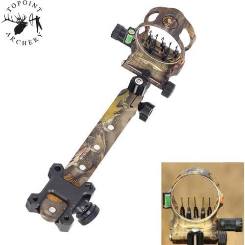 1Pc 7 Pin Compound Bow Sight Optical Fiber Micro Adjustable 0.019" Long Pole Sight Outdoor Shooting Training Archery Accessories