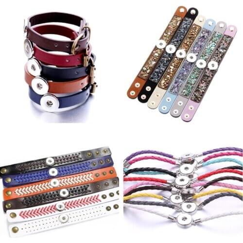 10pcs/lot Wholesale Snap Jewelry Bracelets for Women Braided Leather 18mm Snap Bracelet DIY Interchangeable Snap Button Bracelet