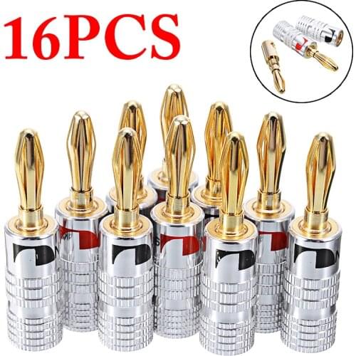 16PCS 4mm Banana Plug Gold Plated Connector Speaker Adapter Screw Speaker Plugs Audio Connectors