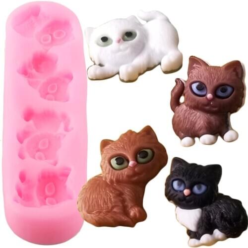 3D Cute Cat Silicone Molds Chocolate Fondant Mold DIY Party Cake Decorating Tools Cupcake Topper Candy Polymer Clay Soap Moulds