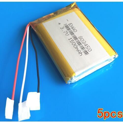 5 pcs 803450 3.7V 1500mAh 3wires lipo polymer lithium li ion rechargeable battery for GPS DVD recorder headset e-book camera