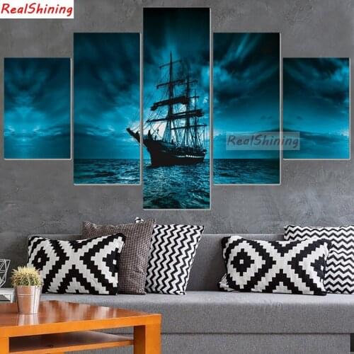 5pcs diy Diamond Painting Cross Stitch sailboat scenery full square Diamond Mosaic beaded Embroidery Rhinestones H1856