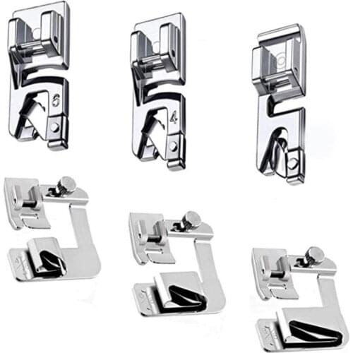 6Pcs Adjustable Hemmer Presser Foot Snap-on Sewing Machine Accessories