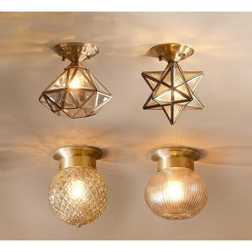American Copper Ceiling Lamp Star Corridor Lamp Simple Balcony Creative Personality Entrance Porch Gold Round Light
