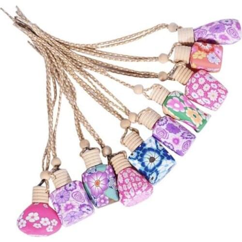 Car Accessories Floral Art Printed Hanging Air Freshener Perfume Diffuser Fragrance Empty Bottle LX4200