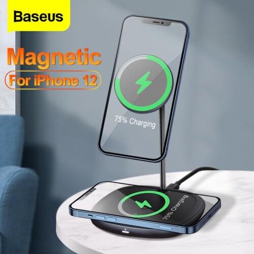 Baseus 2 in 1 Magnetic Wireless Charger station 20W Fast Charging For iPhone 12 Pro Huawei Samsung AirPods Phone Stand Holder