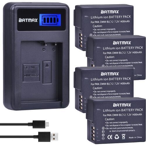 Batmax 4pc DMW-BLC12 DMW-BLC12E BLC12 Battery Packs+LCD USB Charger for Panasonic BLC12 DMW-BLC12E DMW-BLC12PP FZ200 FZ1000