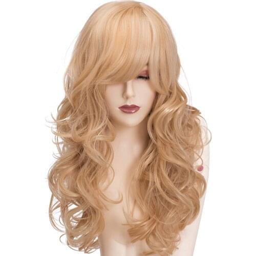 BESTUNG Blonde Mixed Big Wave Synthetic Hair Long Wavy Curly Hair Wigs for Women 2 Tones Golden/Blonde