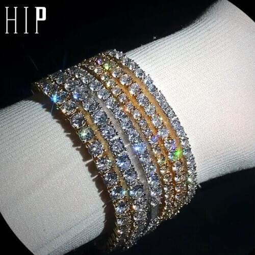 Hip Hop 3mm/4mm/5mm 1 Row Copper Tennis Bracelet Micro Pave Cubic Zircon Gold Bling Mens Bracelet Jewelry 7inch 8inch