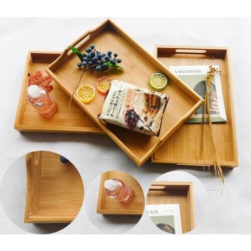 Bamboo wooden bamboo tray family kung fu tea tray breakfast snack tray rectangular tea cup tray size fruit plate