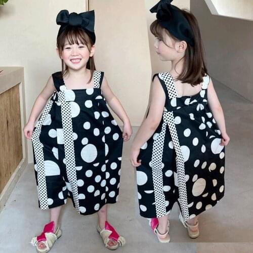 Kids Clothing Girls Straps Pants 2021 Summer New Dot Printing Childrens Casual Wide-Leg Pants 2-6 Years Old Children Costume