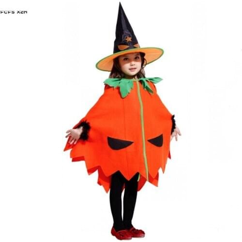 Gothic Girls Pumpkin Cloak Cosplay Kids Children Halloween Sorceress Witch costumes Carnival Purim Parade Role play party dress