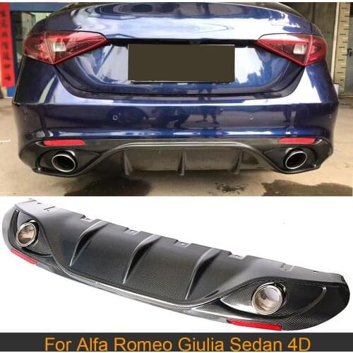 Car Rear Bumper Diffuser Lip for Alfa Romeo Giulia Sedan 4D 2017-2019 Rear Diffuser Lip Spoiler with Exhaust Tips Carbon Fiber