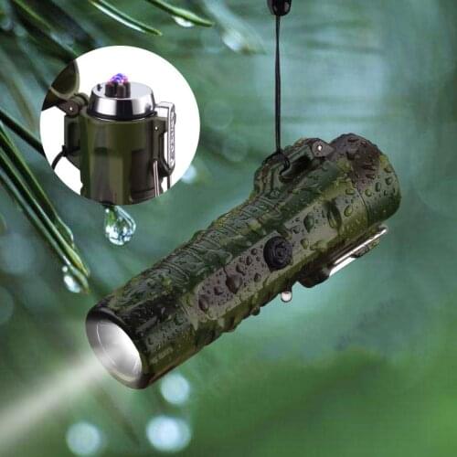 Double Electric Arc Flashlight USB Charging Lighter Waterproof And Windproof Outdoor Camping Multifunctional Mens Gadget