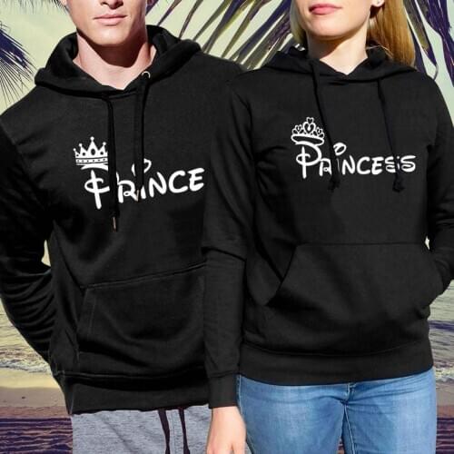 Fleece Couple Sweatshirt Plus Size Hoodies Woman PRINCE PRINCESS Hooded Lover Hoodies