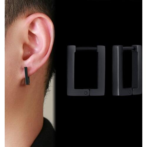 Geometric Square Hoops Earring Stainless Steel Jewelry for Men Women