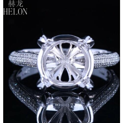HELON 10-11mm Round Real 10K White Gold Natural Diamond Semi Mount Engagement Wedding Ring Women Birthday Anniversarry Best Gift