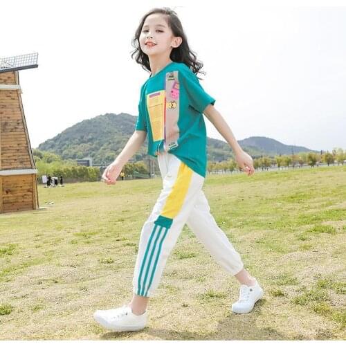 2021 Summer Baby Girls Clothes Sets Outfits Kids Clothes Short Sleeve T-shirt Tops Sports Harem Pants for Children Clothing Sets