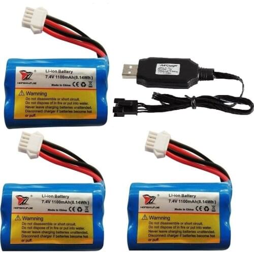 7.4V 1100mAh 18500 Li-ion battery 8.14Wh with USB Charger For hj808 UDI 001 UDI001 HQ960 Remote control Boat BATTERY SM-4P Plug