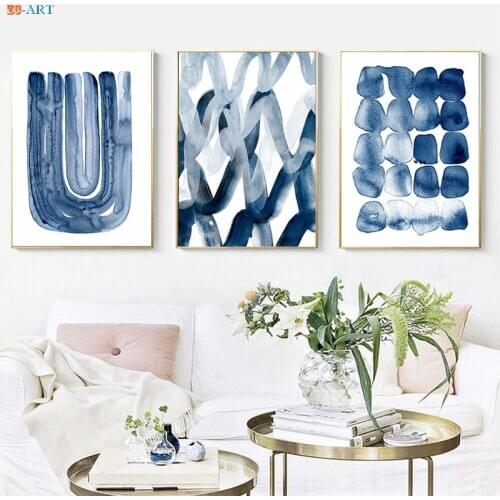 Minimalist Abstract Watercolor Painting Navy Blue Wall Art Canvas Painting Poster Print Wall Pictures for Living Room Home Decor