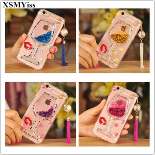 Bling Liquid Quicksand Transparent Phone Case For iPhone 11 Pro MAX6 6S 7 8 Plus Xs Max XR 3D Lady Red Wine Glass Soft Cover