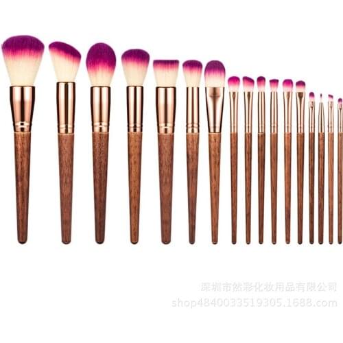 New 17 Pieces Multifunctional Natural Wood Face Powder Eye Shadow Cosmetic Brush Set Beauty Makeup Tools E644