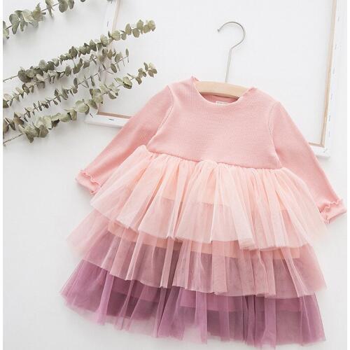 2019 New Girls Mesh Dress Full Sleeve Korean Version Baby Girl Ball Gown Dress Casual Childrens Clothing BC509