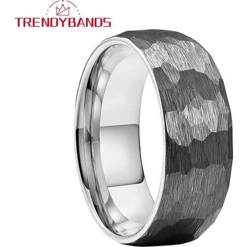 6/8MM Original Color Tungsten Ring Wedding Band For Men Women Multi-Faceted Hammered Brushed Finish Comfort Fit