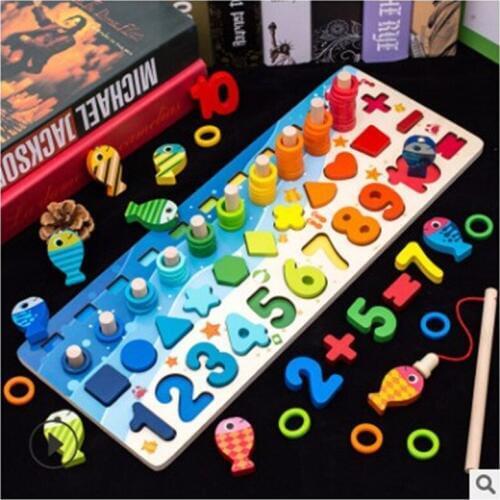 Educational Wooden Toys For kids Board Math Fishing Count Numbers Matching Digital Shape Match Early Education Toy