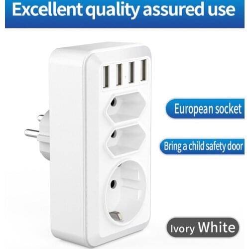 1 to 3 Way Socket Adapter Conversion Plug Power Socket with 4 USB Charge Ports