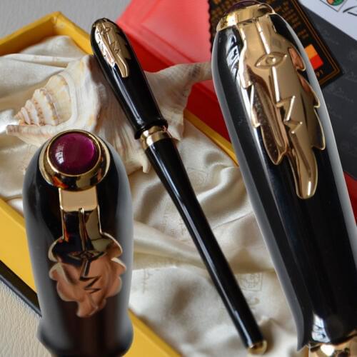 PICASSO 986 FOUNTAIN PEN FINE HOODED NIB BLACK AND GOLDEN LEAF
