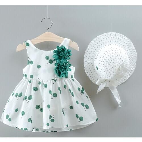 The Dress Casual Baby Girl Clothes New Baby Dresses Toddler Kid Baby Girl Cherry Printed Princess Dress+Hat Outfits Set Clothes