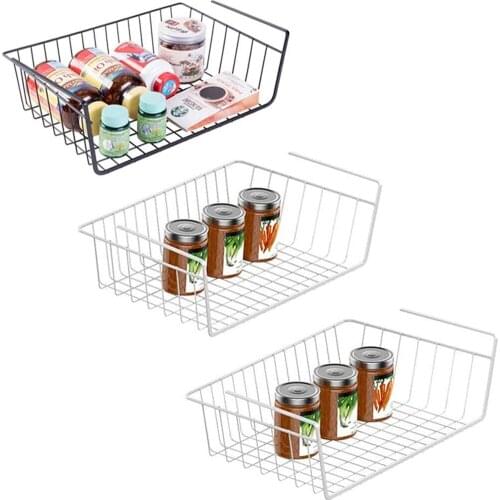 Under Shelf Basket Pantry Organization Storage Rack Holder White/Black Bookshelf Hanging Shelves Tableware Organizer for Kitchen