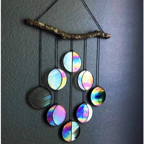 Hanging Pendant Exquisite Decorative Multicolor Rainbow Moon Phase Art Pendant for Interior
