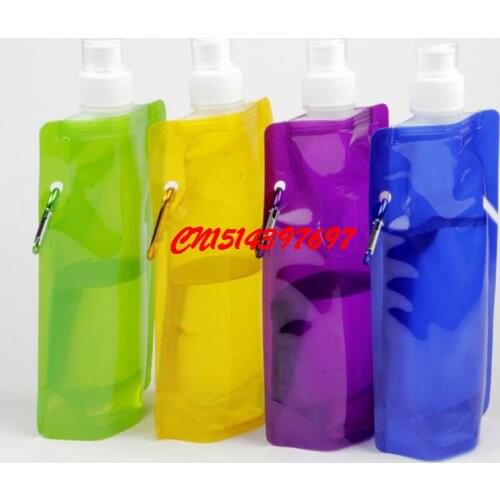 Portable Foldable Reuseable 480ml Water Bottle With Carabiner For Summer Hot Outdoor Sports Travel Folding Bags FF18070201