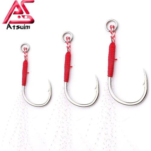 AS 10pcs Fishing Cast Jigs Assist Hook Lure Slow Jigging Spoon Barbed Single Hooks Pesca High Carbon Steel Lure Connector Tackle