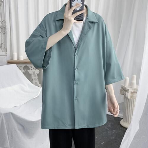 Dress Shirt Mens Fashion Society Men Shirt Solid Color Business Casual Shirt Streetwear Loose Korean Short-sleeved Shirt Mens